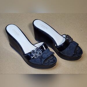 Coach Geri Black Wedge Sandals, Women's Size 7.5 Black, Like-New!